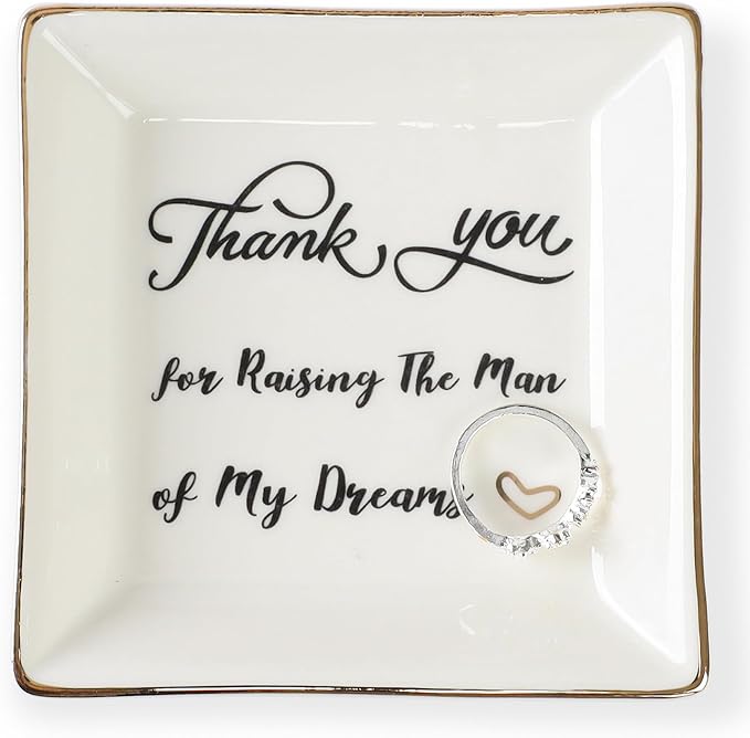 HOME SMILE Mother in Law Gitfs from Daughter in Law-Mother of Groom Gifts From Birde Ring Trinket Dish Jewelry Tray - Thank You for Raising The Man of My Dreams, Wedding Gifts, Bridal Shower Gifts