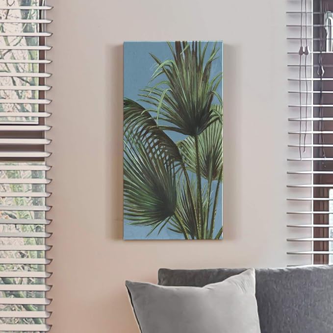 Renditions Gallery Canvas Nature Wall Art Home Paintings & Prints Elegant Green Palms Modern Glam Romantic Botanical Artwork Decorations for Bedroom Office Kitchen - 8"x16" LT43