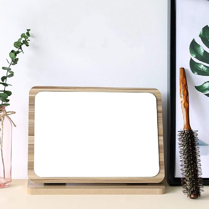 Aestivate Rectangle Compact Table Mirror Standing Wood Framed Mirror Desktop Mirror 90 Degree Rotating Mirror for Makeup Cosmetic (Vertical Rectangle)