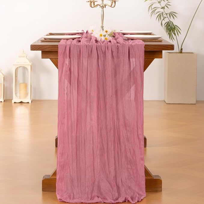 Cheesecloth Table Runner Fall Boho Wedding Birthday Party Home Decor | Mauve 10pcs Rustic Gauze 10FT Cheese Cloth Sheer Farmhouse Dining Runner for Baby Shower Bridal Holiday Decorations