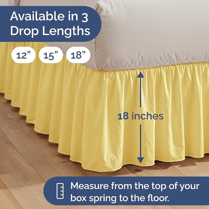 Bedskirt Twin Size Ruffle - Ruffled Bed Skirt - 12 Inch Drop - Yellow | Bedskirt with Platform, Ultra-Soft Premium Hotel Quality, Wrinkle Free, Fade & Shrink Resistant, for Women, Men, Kids & Teens