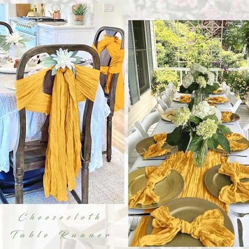 25 Pack Gold Polyester Gauze Table Runner, 17 x 108 Inch, Rustic, Bohemian Style, Solid Pattern, Formal Table Runner