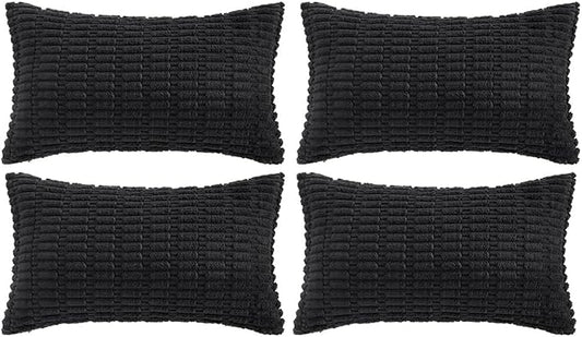 Fancy Homi 4 Packs Decorative Throw Pillow Covers for Living Room Couch Bed, Modern Farmhouse Boho Home Décor Accent Cushion Case, 20" x 12", Black