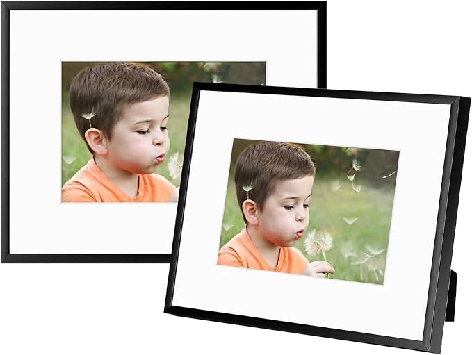 Frametory 2 Pack 8x10 Aluminum Frame with Mat for 5x7 Photo, Black