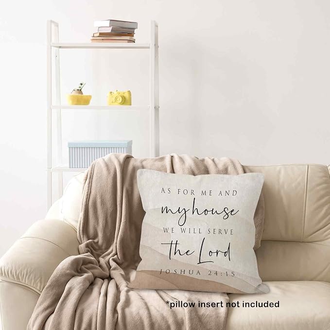 Neutral Christian Bible Verse We Will Serve the Lord Throw Pillow Covers 18x18, Boho Scripture Joshua Decor Pillow Cases for Bedroom Living Room, Religious Pillowcases for Couch Bed Sofa