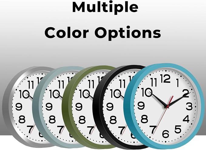 Roymnie 8 Inch Small Wall Clock, Battery Operated Silent Non Ticking Blue | analog wall clock; bold numerals for easy reading; silent non-ticking; 1 AA battery (not included); for classroom