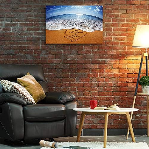 A&T ARTWORK Sand Writing Personalized Art Canvas Prints Gift,includes Names and the Special Date Unique Gift for the Wedding Anniversary 24x16 inches