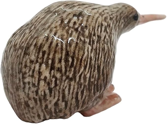 WitnyStore Tiny 2" Brown Sitting Kiwi Flightless Bird Figurine - Miniature Hand Made Painted Ceramic Birds Aves Colorful Porcelain Feathered Animals Cute Decorative Collectible Figures Décor Gifts
