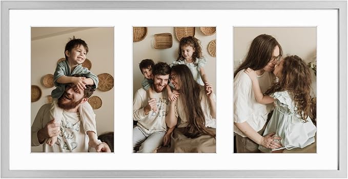 Golden State Art 7x14 Collage Frame w/Mat for 3 4x6 Photos Silver 1 Pack