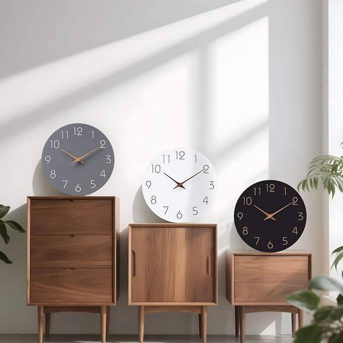 Mosewa Wall Clock 12" Silent Non-Ticking Battery Operated Modern Simple | Analog Kitchen Home Bathroom Living Room Bedroom Office Mordern Simple