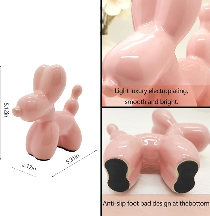 Ceramic Pink Balloon Dog Decor,Balloon Animal Statue(Medium)