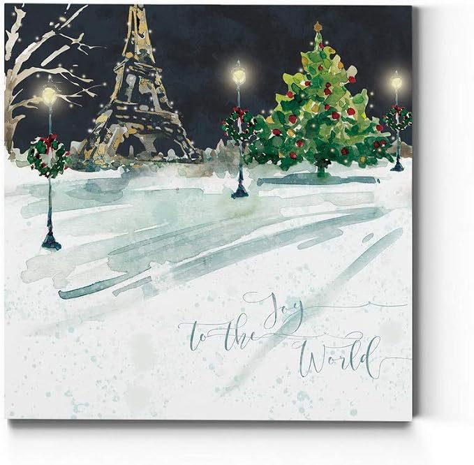 Renditions Gallery Canvas Wall Art Paintings for Home Decorations Snowy Paris Street in Christmas Night Abstract Artowrk for Living Room Home Kitchen Wall Decor - 32"X32" LT05