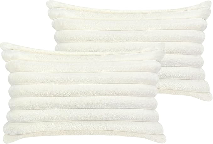 COTEY 12x20 Decorative Faux Fur Throw Pillow Covers Set of 2- Cream White