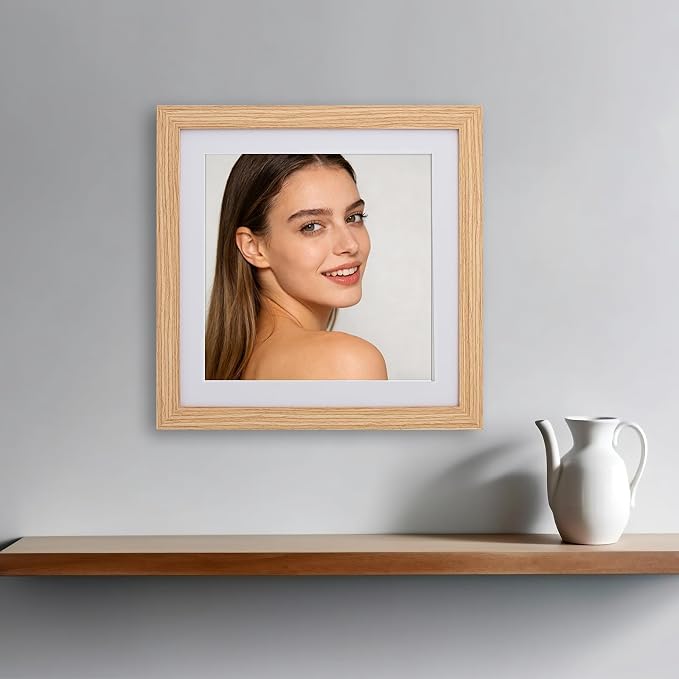 16x16 Picture Frame-Natural,12x12 Mat,Engineered Wood,Polished Plexiglass
