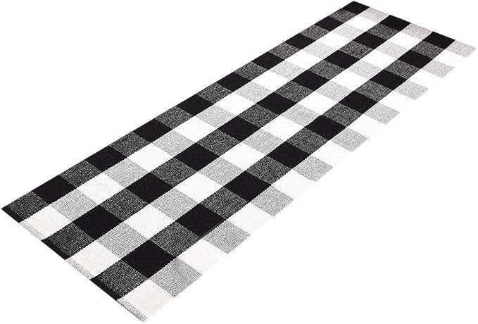 LEVINIS Buffalo Check Kitchen Rug Black and White Runner Rugs for Living Room/Bedroom, Cotton Gingham Hand-Woven Checkered Kitchen Rug Runner, 70.8''x23.6''