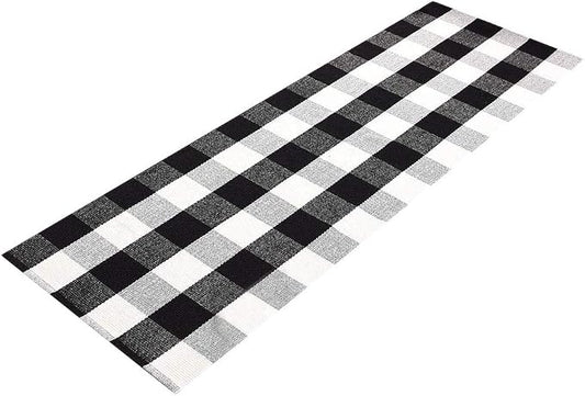 LEVINIS Buffalo Check Kitchen Rug Black and White Runner Rugs for Living Room/Bedroom, Cotton Gingham Hand-Woven Checkered Kitchen Rug Runner, 70.8''x23.6''