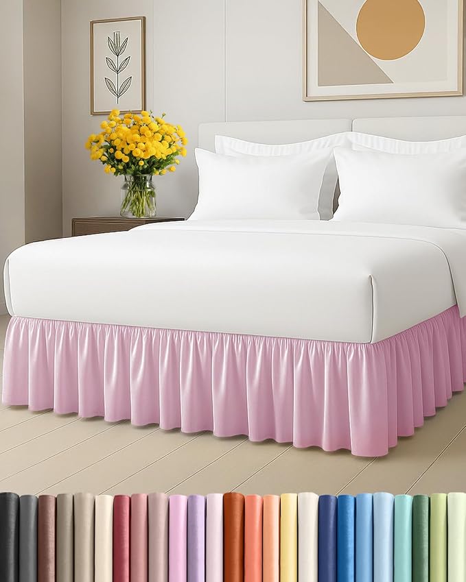 Bedskirt King Size Ruffle - Ruffled Bed Skirt - 12 Inch Drop - Light Pink | Bedskirt with Platform, Ultra-Soft Premium Hotel Quality, Wrinkle Free, Fade & Shrink Resistant, for Women, Men, Kids & Teens