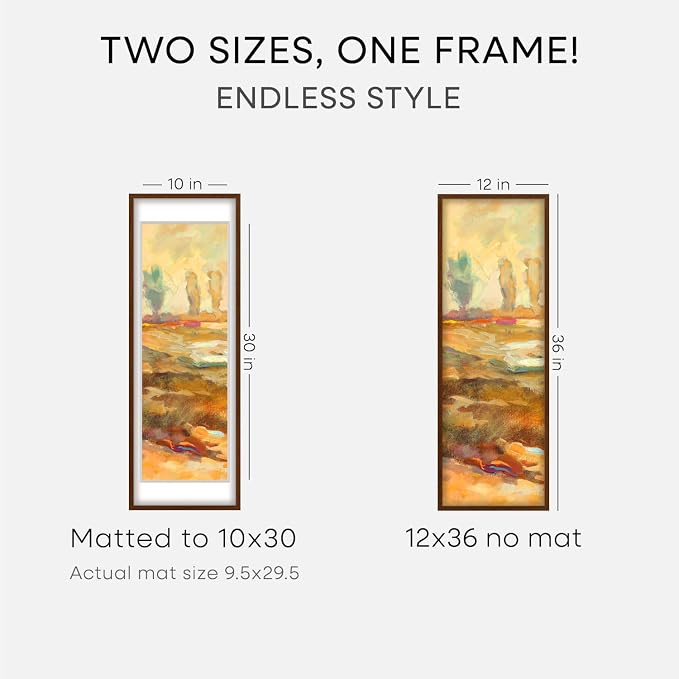Homeforia 12x36 Brown Oak Picture Frame, High-End Wood, 10x30 Mat, Glass