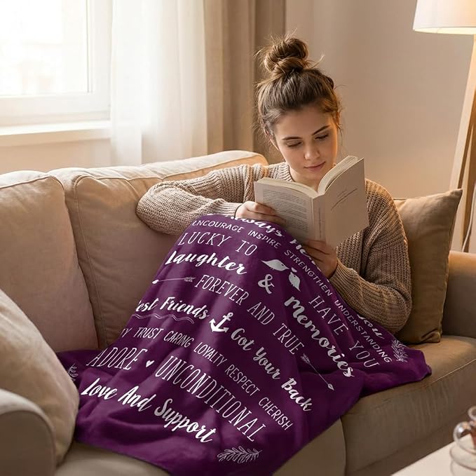 PAVILIA Best Friend Blanket - Friendship Gifts for Women, Soul Sister & Long Distance Bestie Gift, Soft Cozy Fleece Throw with Sentimental Quotes, BFF Birthday Gift Idea, Purple