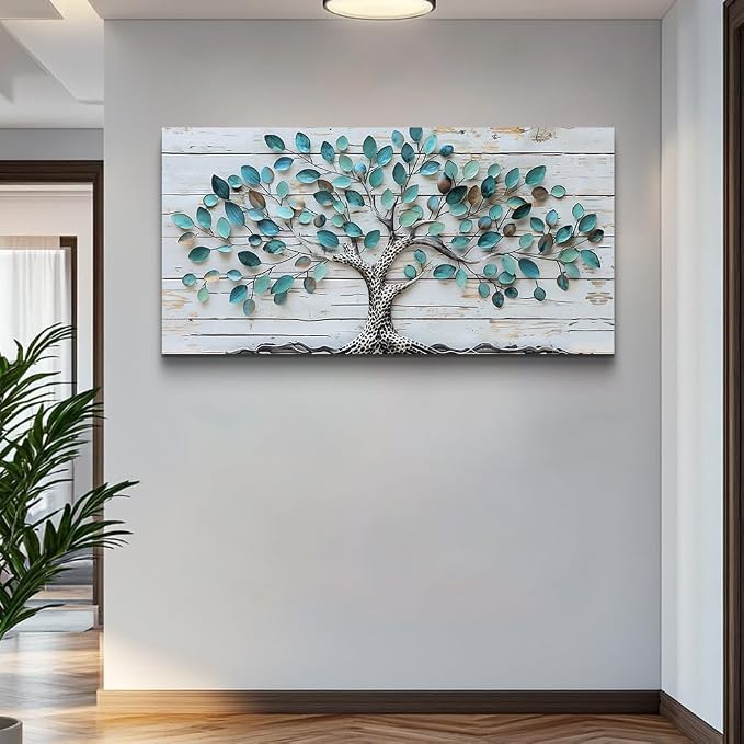 QIYILEXWART Large Wall Decor For Living Room Canvas Wall Art For Office Modern Wall Decorations For Bedroom Green Tree Landscape Painting Abstract Pictures Artwork Room Home Decor 24x48 In