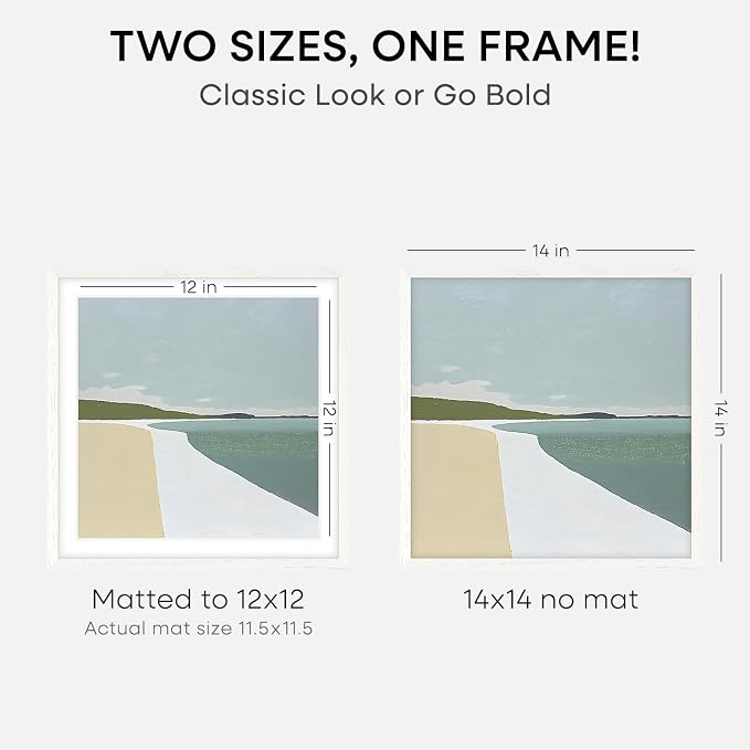 Homeforia 14x14 White Oak Picture Frame, High-End Wood, 12x12 Mat, Glass