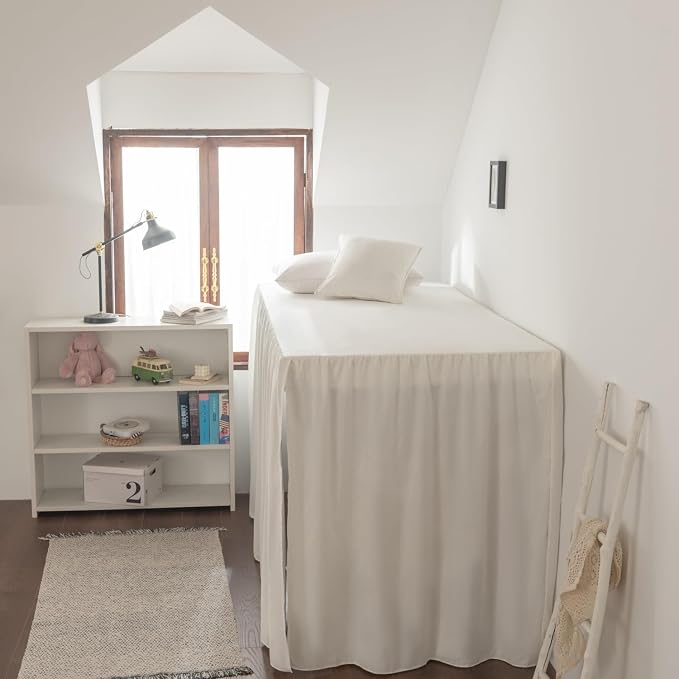 Dorm Bed Skirt Twin XL 46 Inch Drop Length | Ivory, Ruffled Pattern College Dorm Room Bed Skirts - Split Corner, Easy Care, Microfiber Bed Skirt with Platform