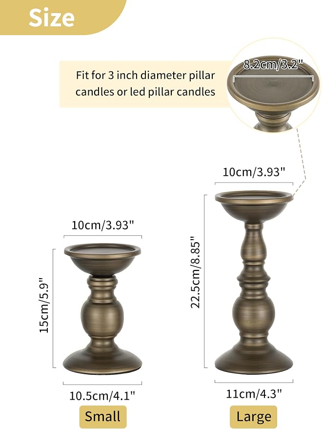 NUPTIO Bronze Candle Holder for Pillars: Candle Stand for 3 inches Candles