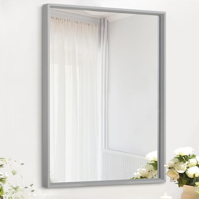 AAZZKANG Grey Wall Mirror Decorative Metal Framed Mirrors Modern for Bedroom Bathroom Dressing Room Home Entrancce Decor Rectangular