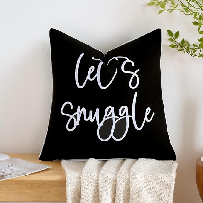 Sunkifover Let's Snuggle Decorative Throw Pillow Cover 18"x18" Black