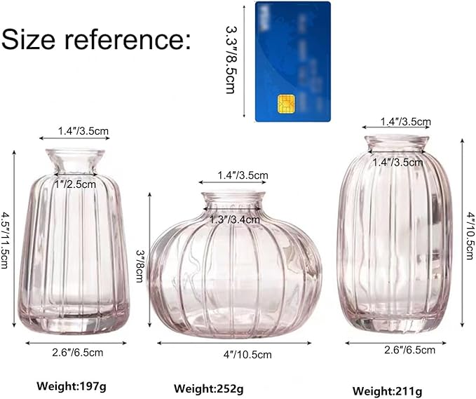 Glass Bud Vases Set of 3,Small Pink Flower Vases for Wedding Centerpiece Table Decorations,Vintage Mini Vase,Flower Arrangements in Vases for Party or Home Decor (Pink)