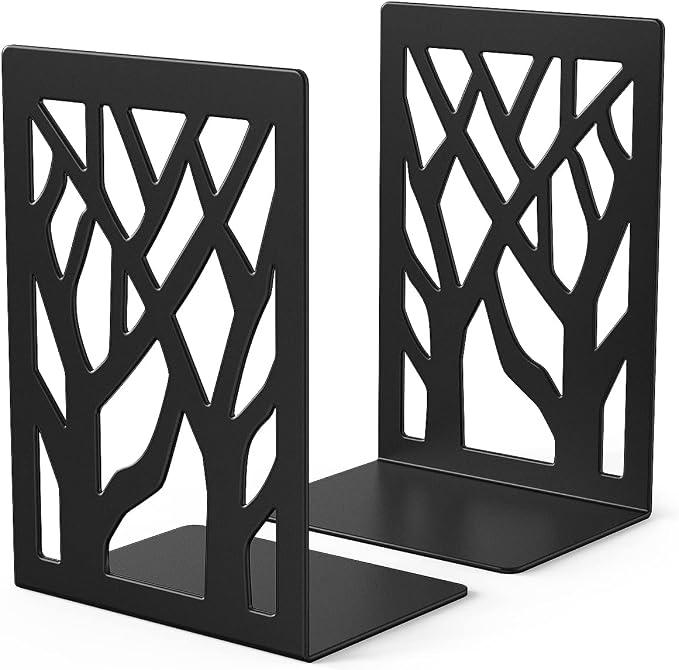Metal Bookends-Heavy Book Ends for Shelves,Book Shelf Holder Home Decorative,Black Bookend Supports