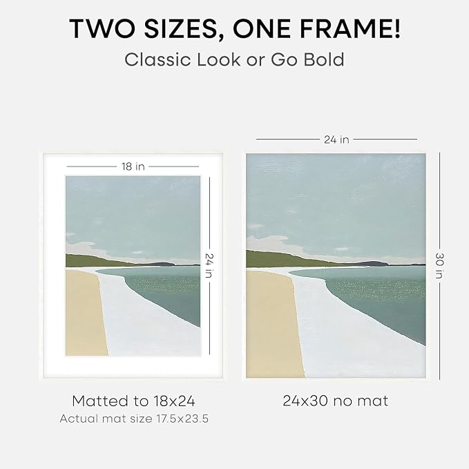 Homeforia 24x30 White Oak Picture Frame, High-End Wood, 18x24 Mat, Glass