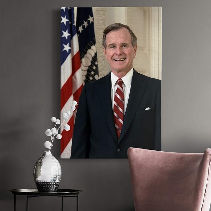 Renditions Gallery George H. W. Bush Presidental Portrait Wall Art, Premium Gallery Wrapped Canvas Decor, Ready to Hang, 60 in H x 40 in W, Made in America Print