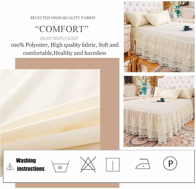 Double Lace Bed Skirt for King Bed - 17in. Drop, Easy Fit Ruffle Bedskirt Wrap Around Bed Skirt, Anti Wrinkle & Fade Resistant