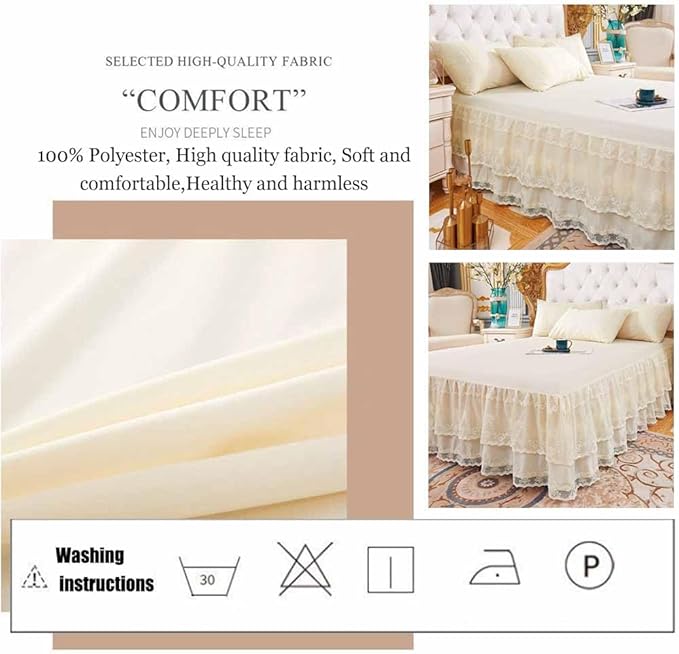 Double Lace Bed Skirt for California-King Bed - 17in. Drop, Easy Fit Ruffle Bedskirt Wrap Around Bed Skirt, Anti Wrinkle & Fade Resistant