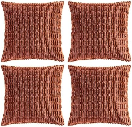Fancy Homi 4 Packs Decorative Throw Pillow Covers for Living Room Couch Bed, Modern Farmhouse Boho Home Décor Accent Cushion Case, 24" x 24", Rust