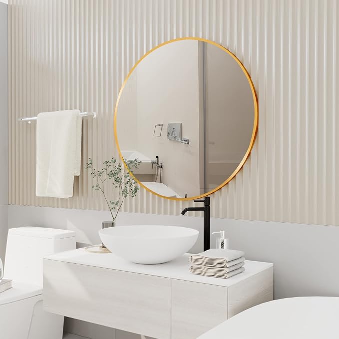 HARRITPURE Round Mirror 19.6" Gold Wall Mounted Circle Mirror with Aluminum Alloy Frame Modern Design for Bathroom, Living Room, Vanity, Bedroom, Entryway