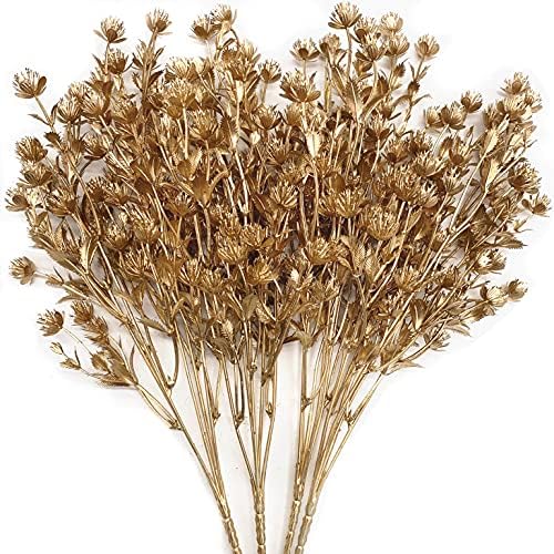 Artificial Golden Flowers, Fake Baby Breath Gypsophila Plants, Gold 4 Pack