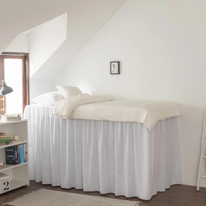 Dorm Bed Skirt Twin XL 30 Inch Drop Length | White, Ruffled Pattern College Dorm Room Bed Skirts - Split Corner, Easy Care, Microfiber Bed Skirt Dust Ruffle with Platform
