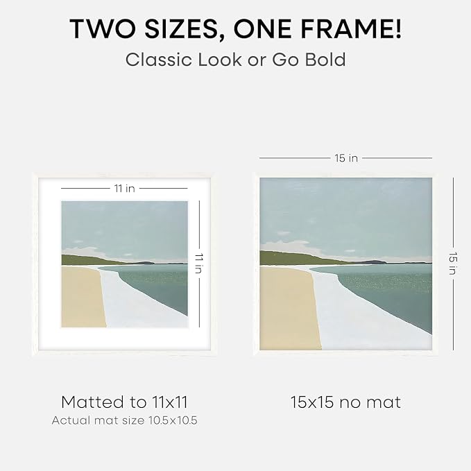 Homeforia 15x15 White Oak Picture Frame, High-End Wood, 11x11 Mat, Glass