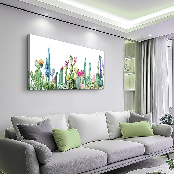 Wall Art for living room Canvas Prints Artwork bathroom Wall Decor Simple Life Green plants cactus Picture Watercolor painting Framed bedroom wall decorations Office posters Works Home Decoration