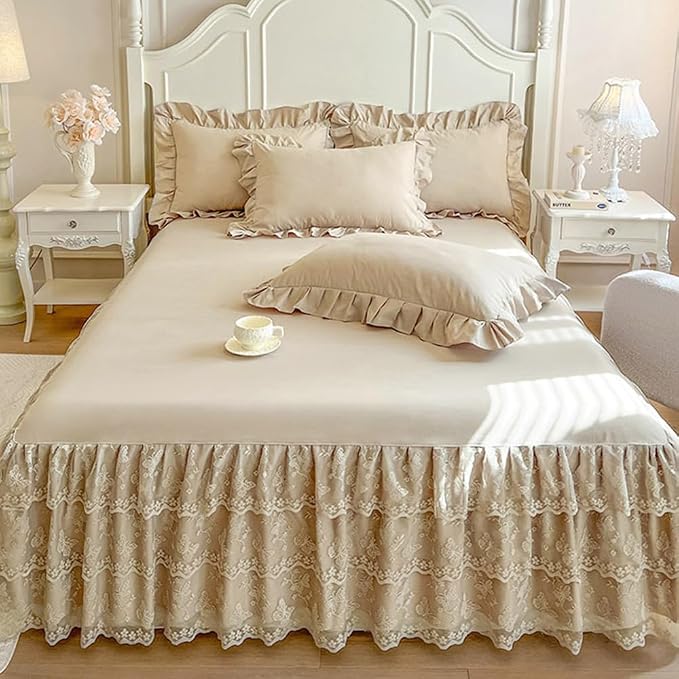 Lace Bed Sheet for Queen/King Bed - 17in. Drop, Easy Fit Ruffle Bedskirt Wrap Around Bed Skirt, Anti Wrinkle & Fade Resistant