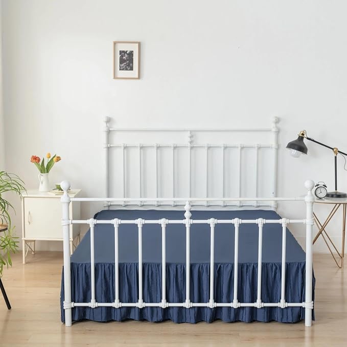Dust Ruffle Bed Skirt, Queen Size Beds - 18 Inch Drop, Blue | Striped Boho Tufted, Split Corners, Easy Fit, Wrinkle & Fade Free, for Women, Men, Kids & Teens