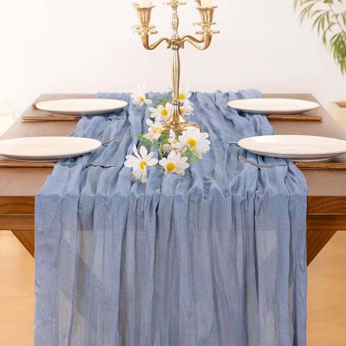 Cheesecloth Table Runner Fall Boho Wedding Birthday Party Home Decor | Dusty Blue Rustic Gauze 10FT 120in Cheese Cloth Sheer Farmhouse Dining Runner for Baby Shower Bridal Holiday Decorations