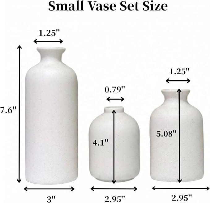 Small White Ceramic Vase Set of 3,Modern Boho Farmhouse Flowers Vases | Decorative Vase for Dried Flowers,Pampas Grass,Home Decor,Shelf,Bathroom,Centerpiece for Entryway Table Distressed