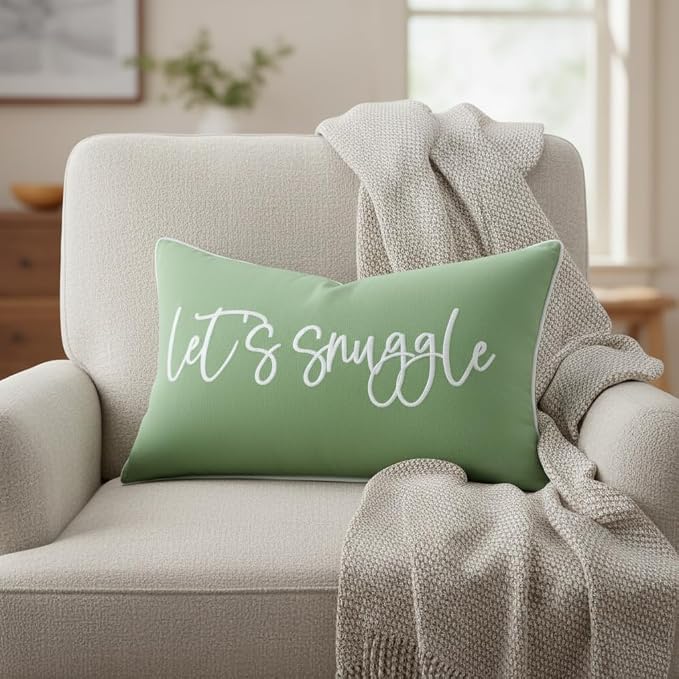 Sunkifover Let's Snuggle Decorative Lumbar Pillow Cover 12"x20" Sage Green
