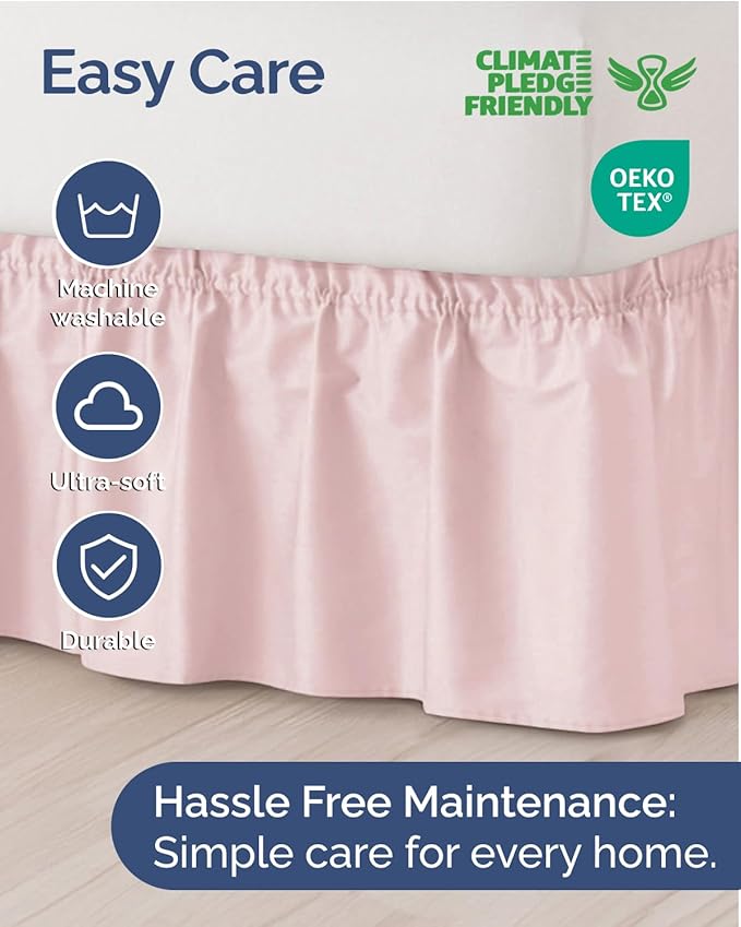 Wrap Around Dust Ruffle Bed Skirt - College Dorm Room - Twin/Twin XL | Lavender Pink, 12 Inch Drop, Elastic Strap & Adjustable Pleated Bedskirt, Wrinkle Free, for Women, Men, Students & Teens