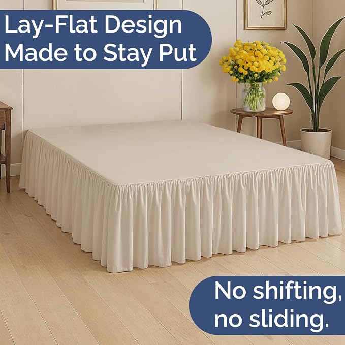 Bedskirt Queen Size Ruffle - Ruffled Bed Skirt - 12 Inch Drop - Wheat | Bedskirt with Platform, Ultra-Soft Premium Hotel Quality, Wrinkle Free, Fade & Shrink Resistant, for Women, Men, Kids & Teens