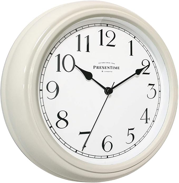 Presentime Chic Home Collection 10" Molly Clock | Silent No Ticking, Cream White. Modern Decorative Wall Clock for Kitchen, Kid's Room, Bathroom, Bedroom, and Office
