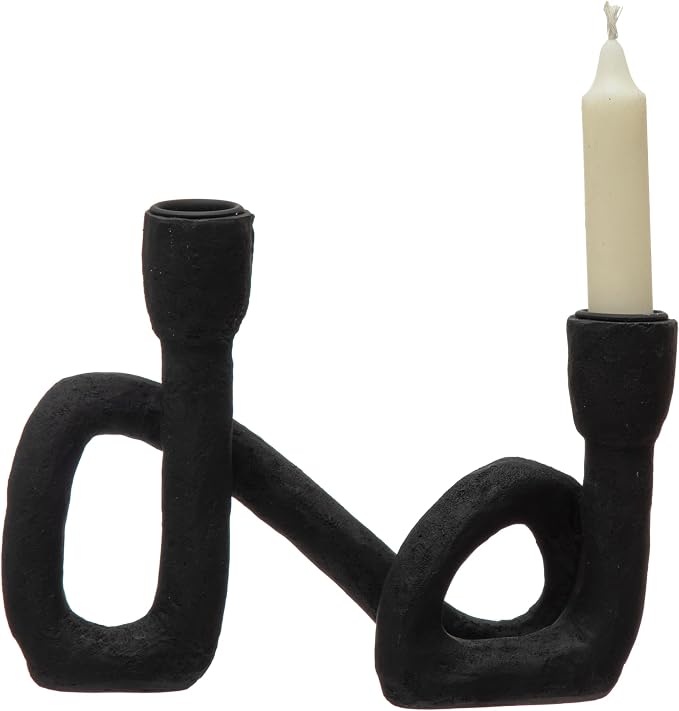 Bloomingville Decorative Resin Double Taper Candle Holder, Black (Pack of 8)